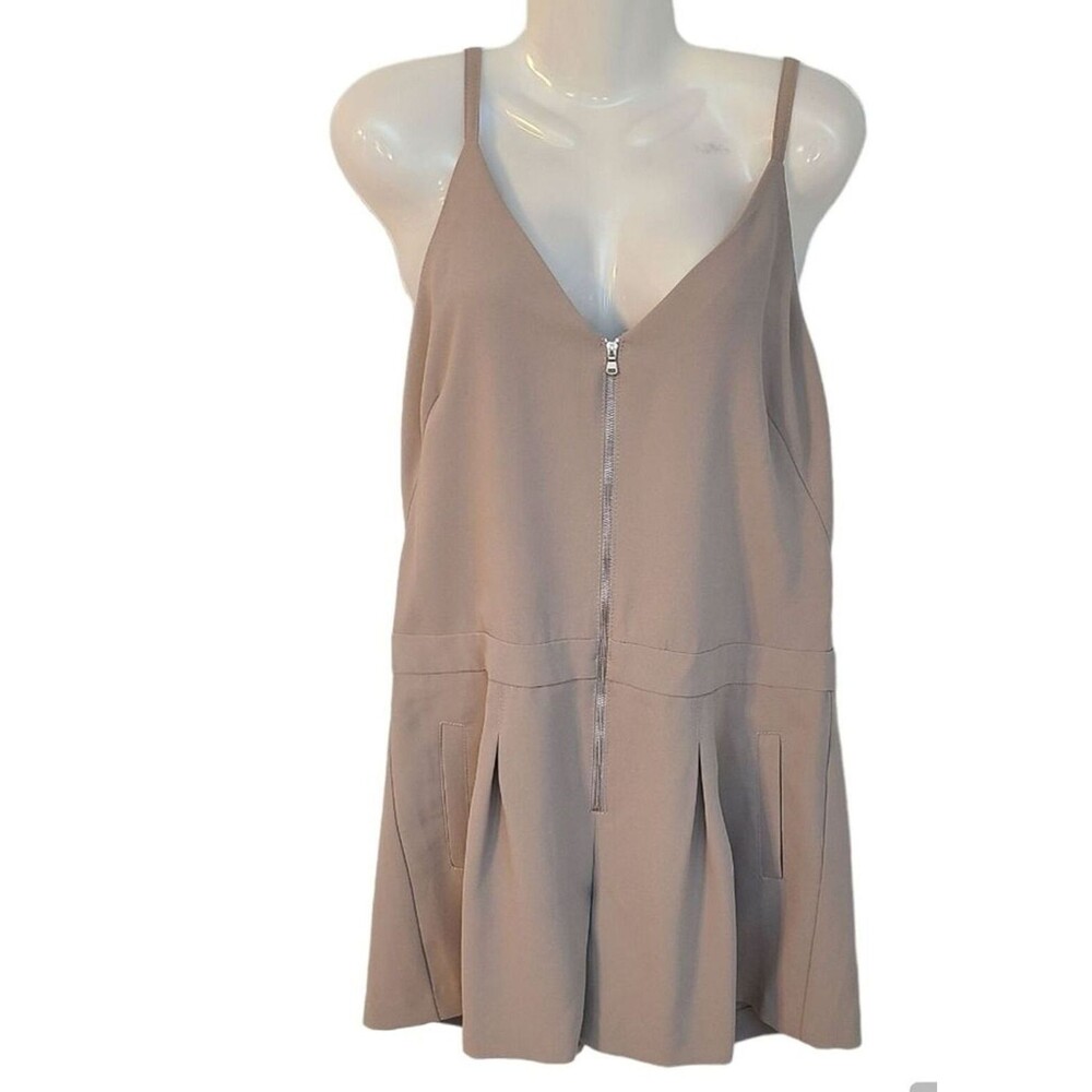 Trina Turk Jeanette Romper Taupe Sz 12 USA Minimalist Old Money Quiet Luxury NWT